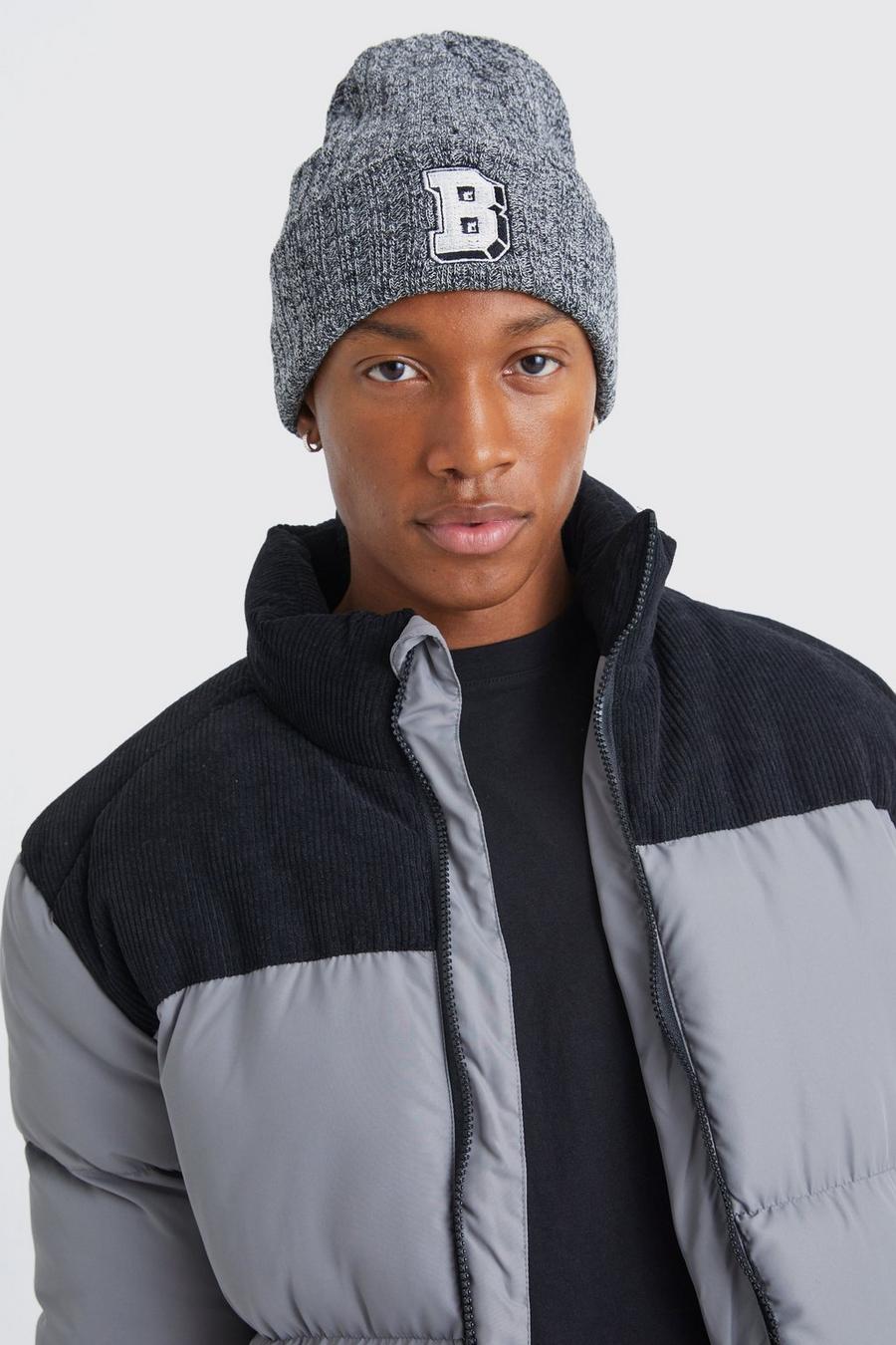 Berretto Beanie a coste stile Varsity, Grey marl image number 1