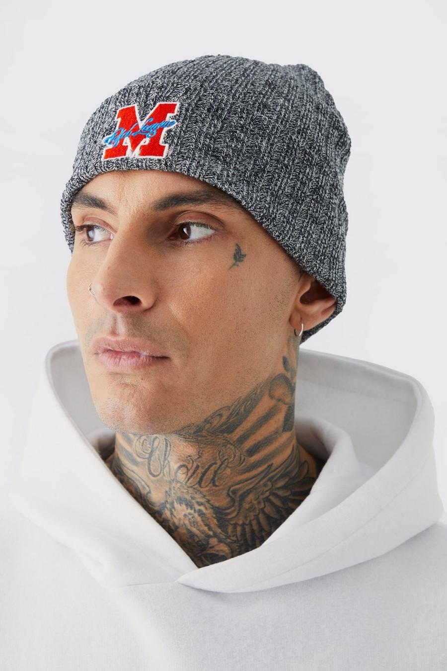 Berretto Beanie Ofcl League stile Varsity a coste, Grey marl image number 1