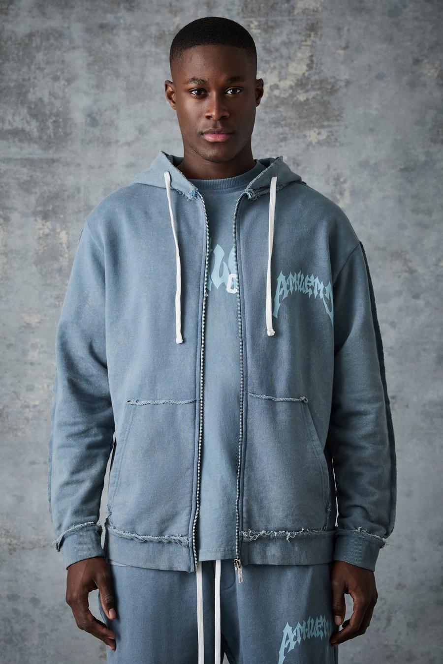 Blue Man Active Washed Zip Up Rest Day Hoodie image number 1