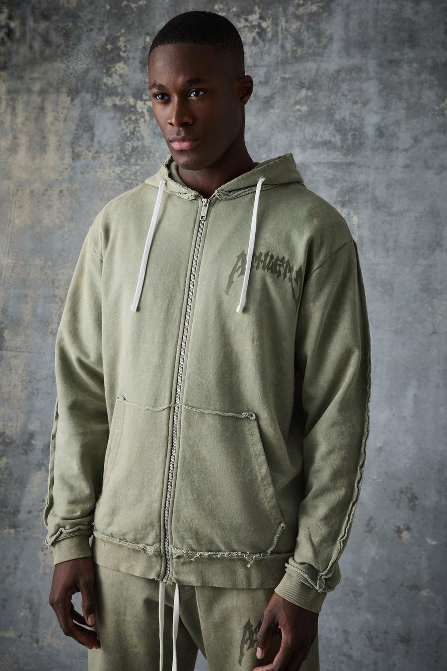 Khaki Man Active Washed Zip Up Rest Day Hoodie image number 1