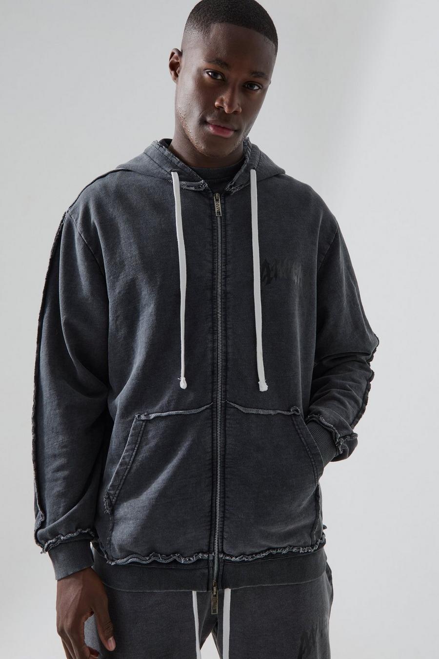 Black Man Active Washed Zip Up Rest Day Hoodie image number 1
