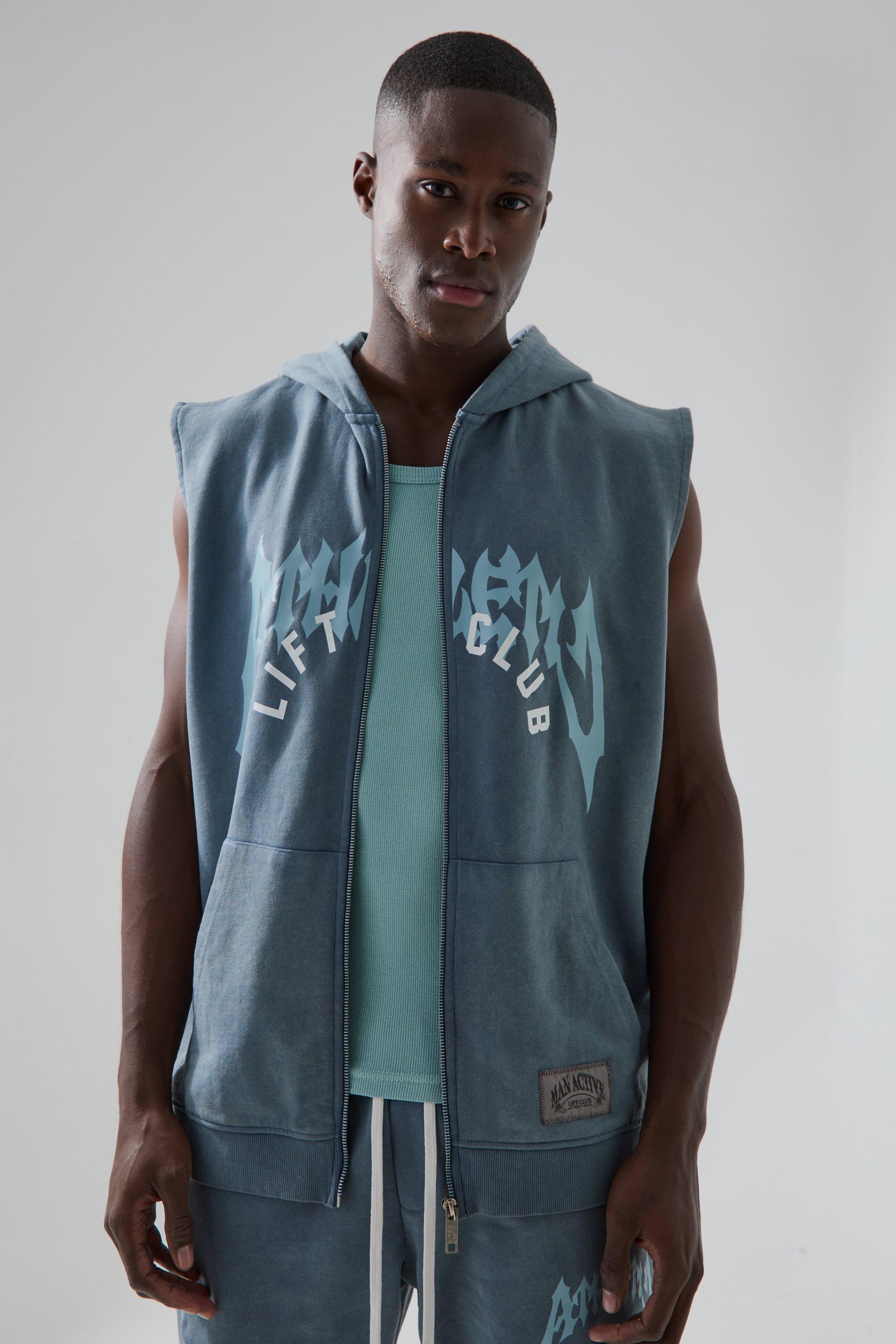 Man Active Oversized Washed Sleeveless Hoodie boohoo DK