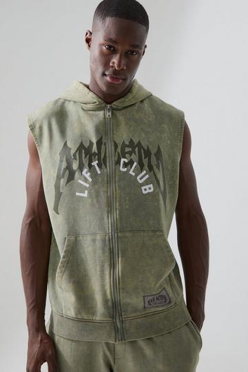 Man Active Oversized Gebleekte Mouwloze Hoodie khaki