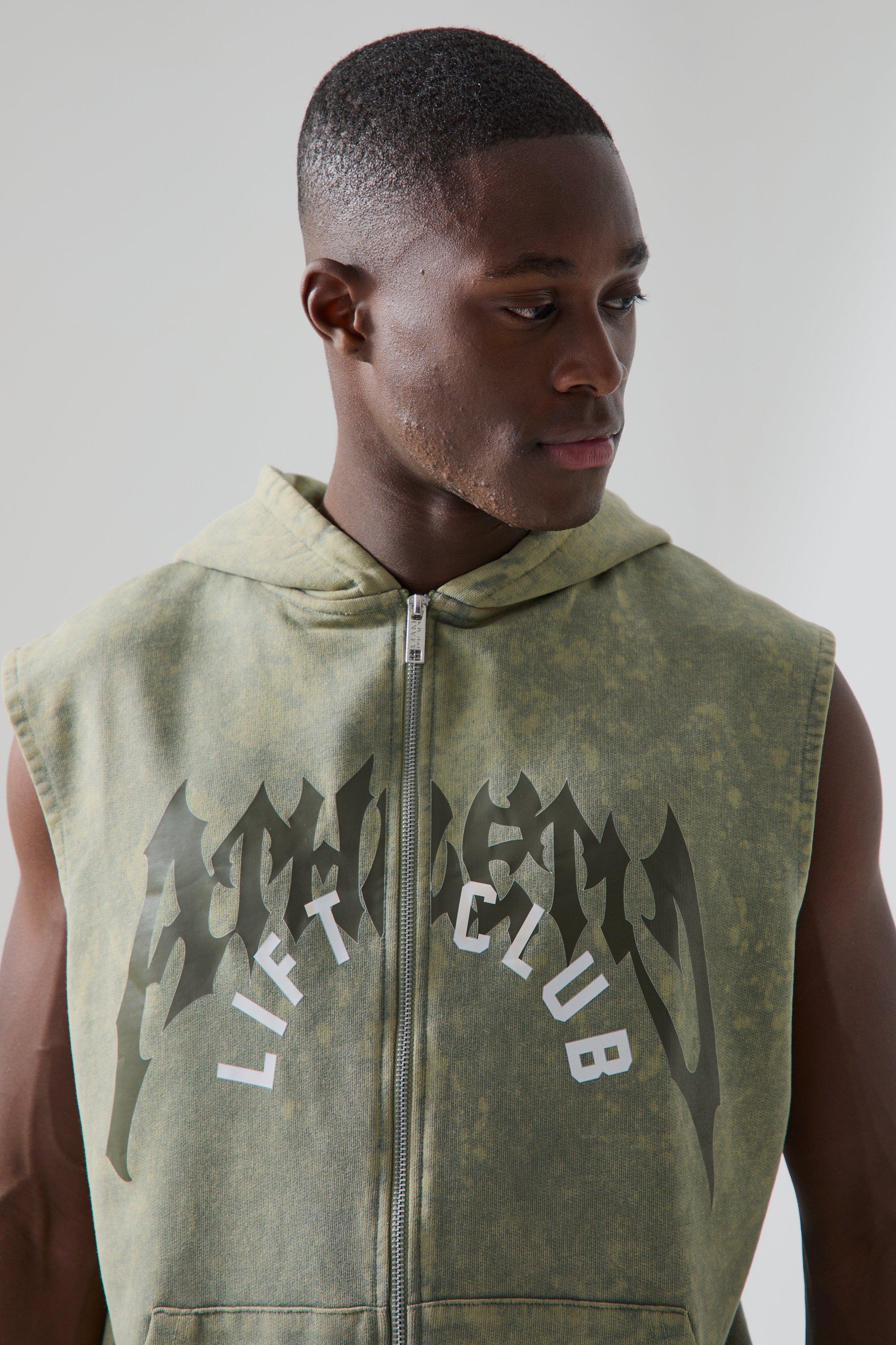 Man Active Oversized Washed Sleeveless Hoodie