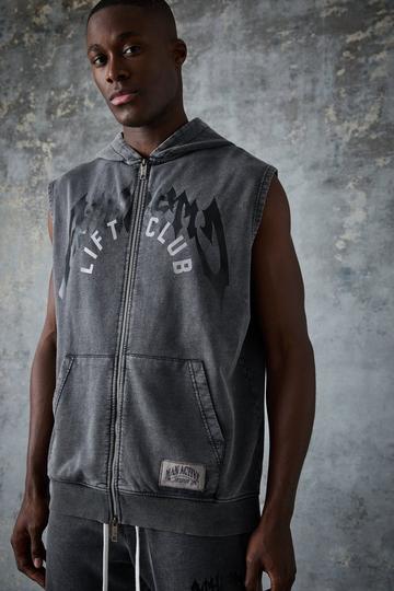 Man Active Oversized Washed Sleeveless Hoodie black