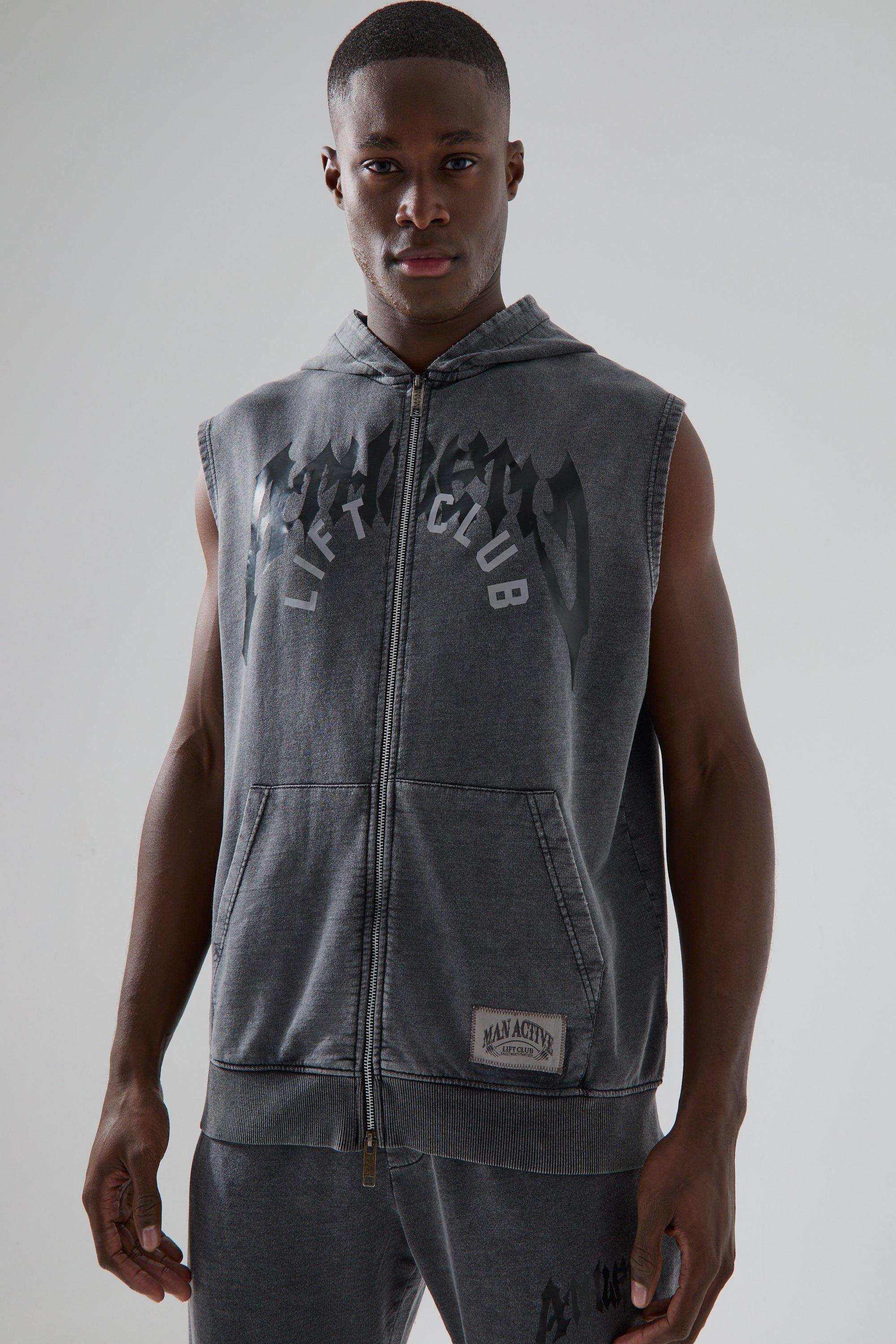 Man Active Oversized Washed Sleeveless Hoodie