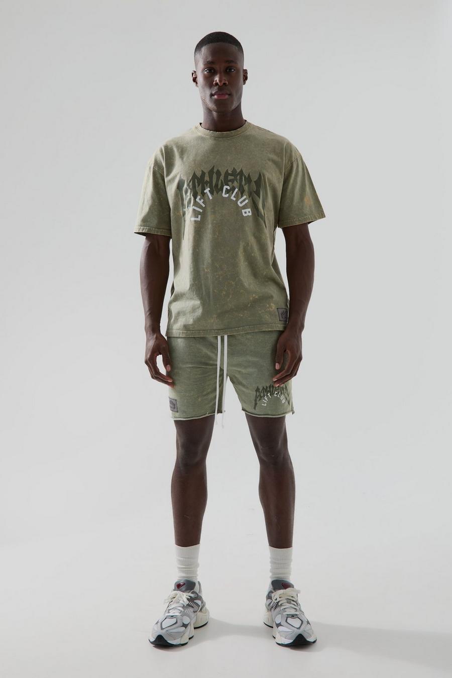 Man Active Oversize T-Shirt-Set mit Rest Day Print, Khaki