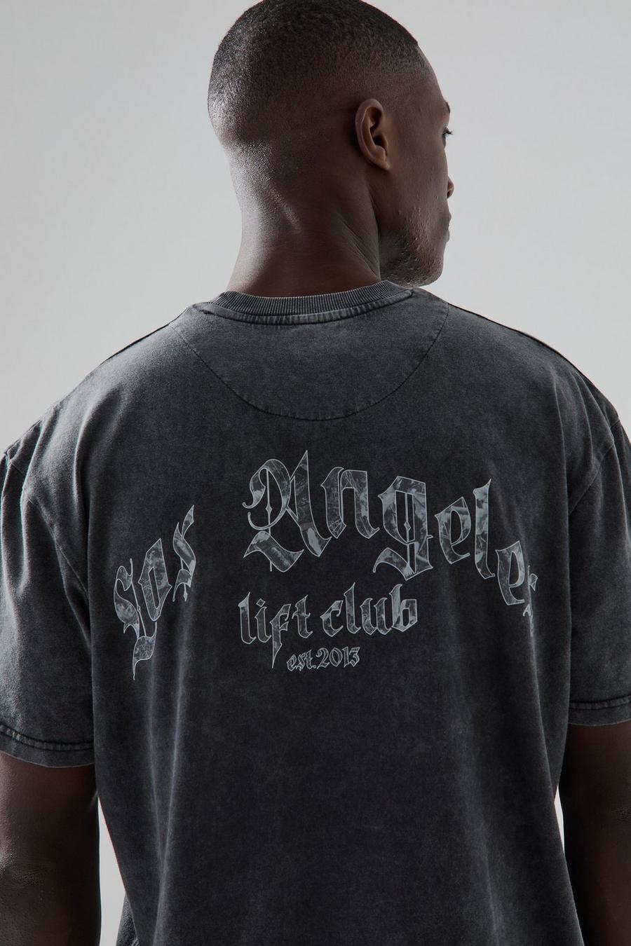 Black Man Active Oversized Wash La Lift Club T-shirt