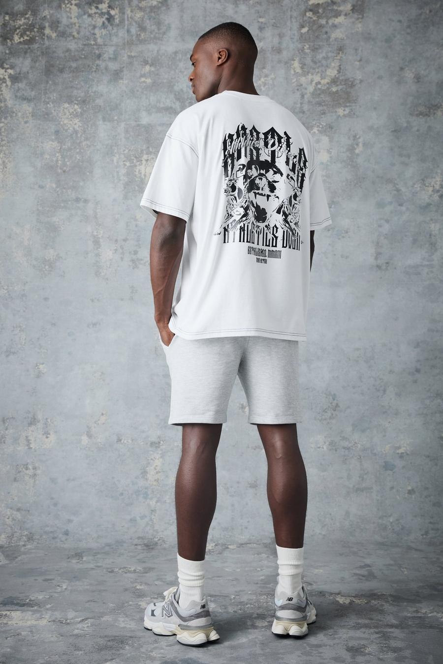 Man Active Oversize Shorts-Set mit Lift Club Print, White