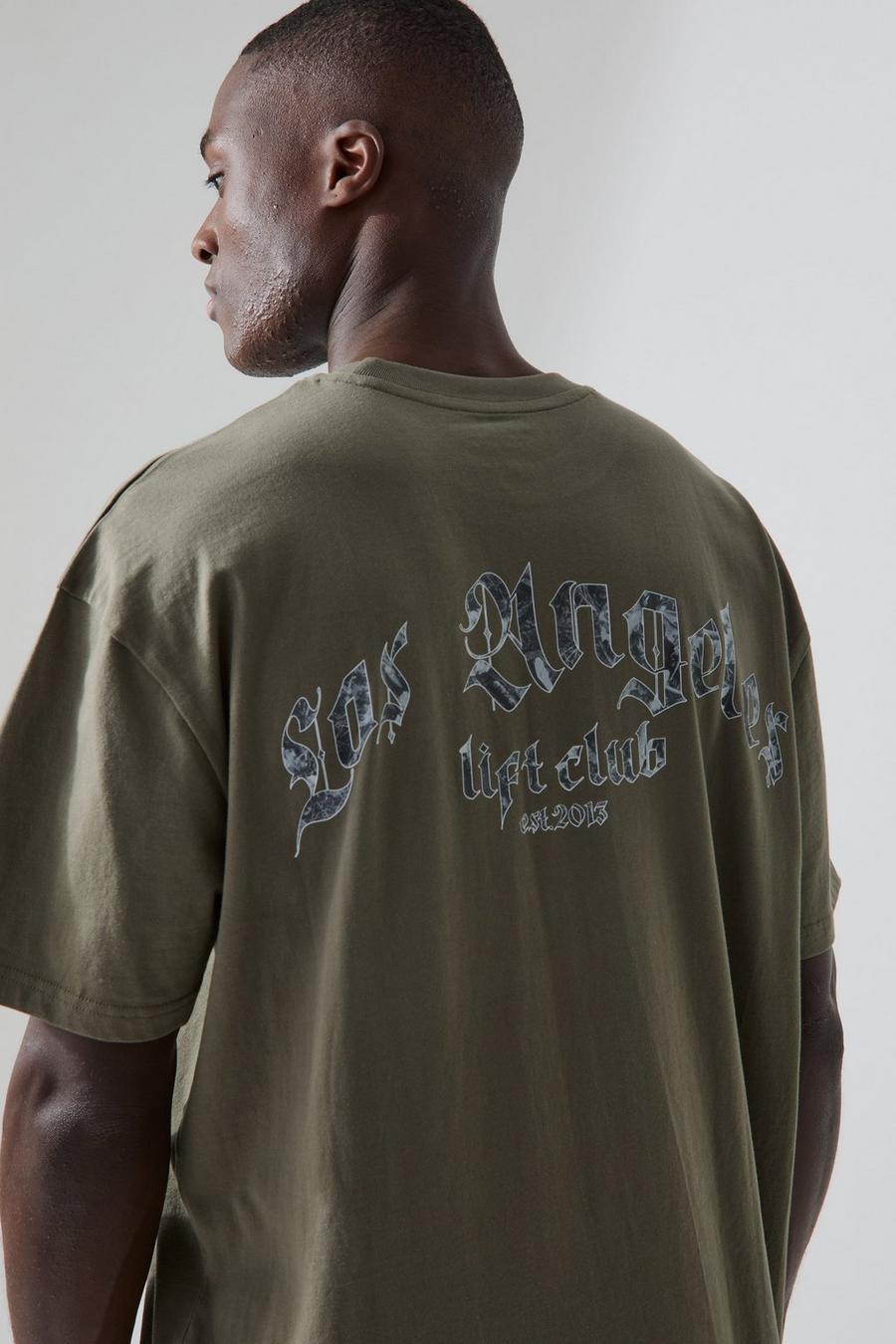 Man Active Oversize T-Shirt mit La Lift Club Print, Khaki
