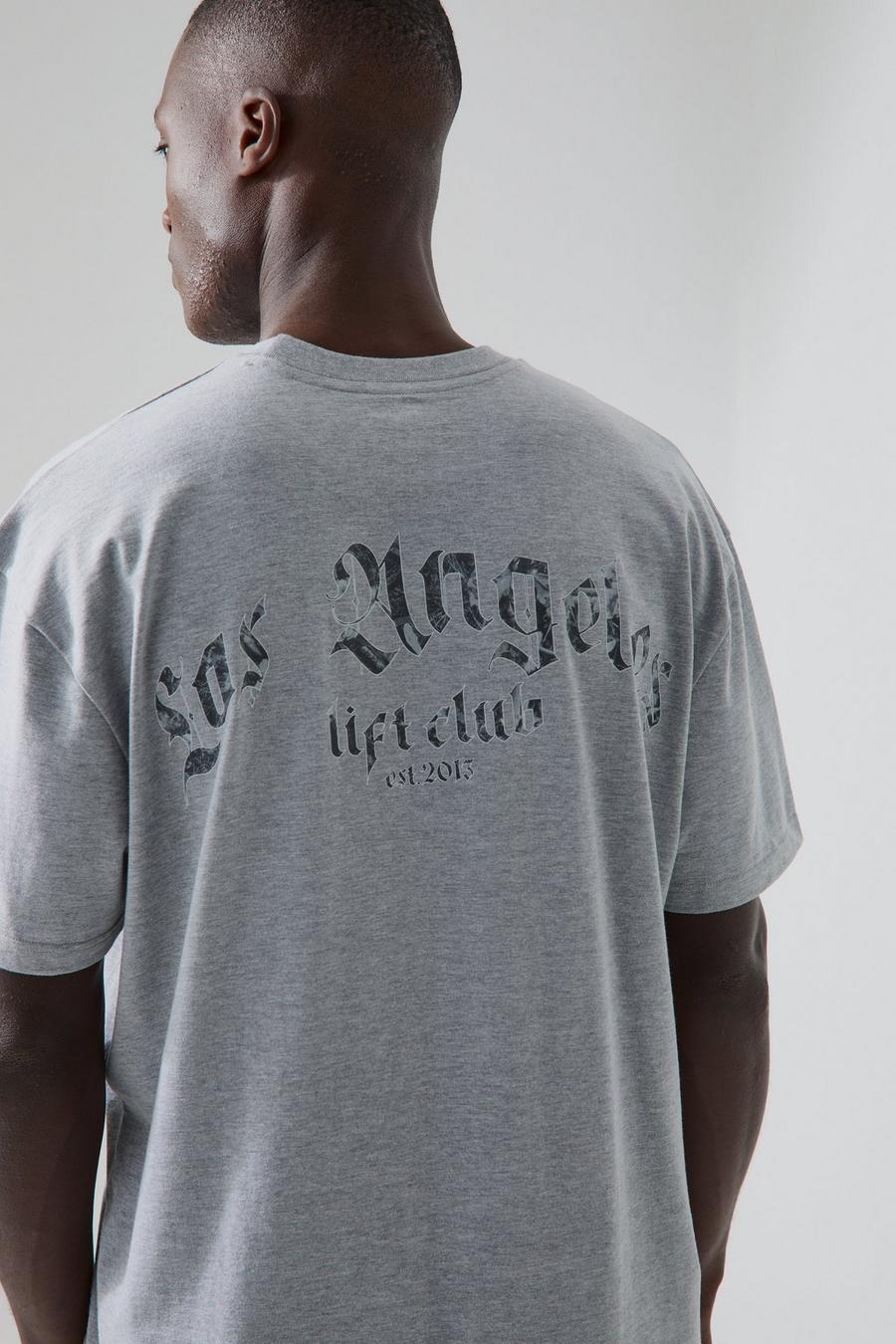 Man Active Oversize T-Shirt mit La Lift Club Print, Grey marl