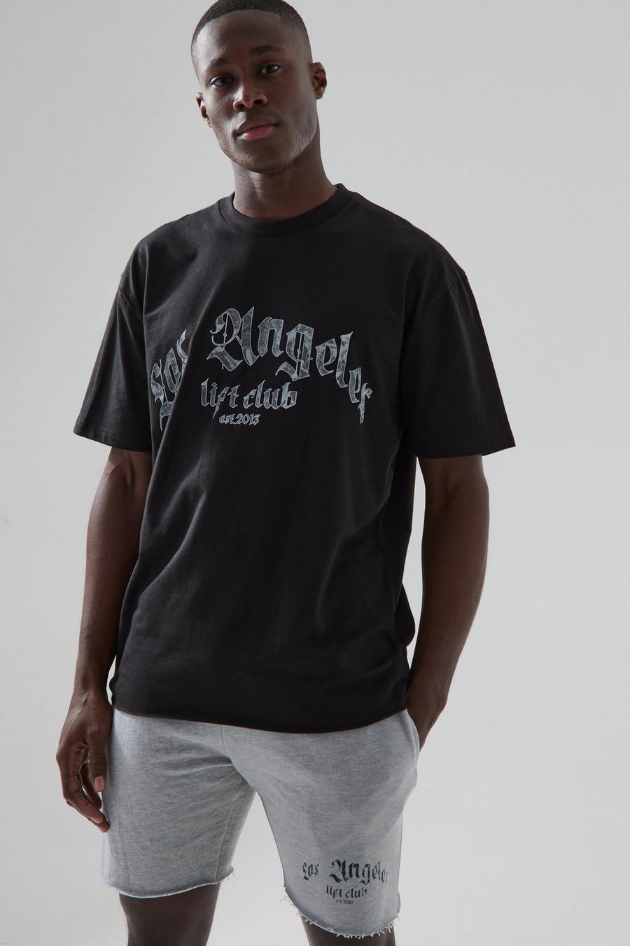 Man Active T-Shirt mit Los Angeles Lift Club Print, Black image number 1