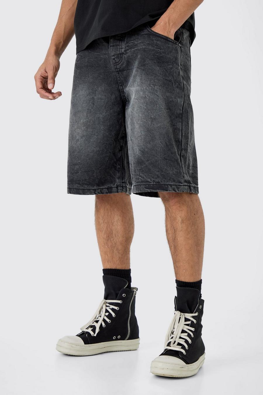 Short oversize en jean délavé, Washed black