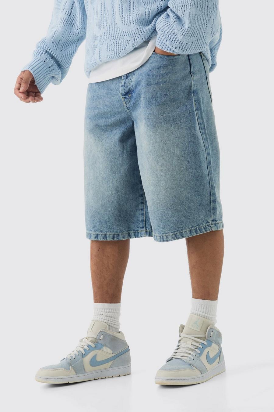 Short oversize en jean délavé, Light blue