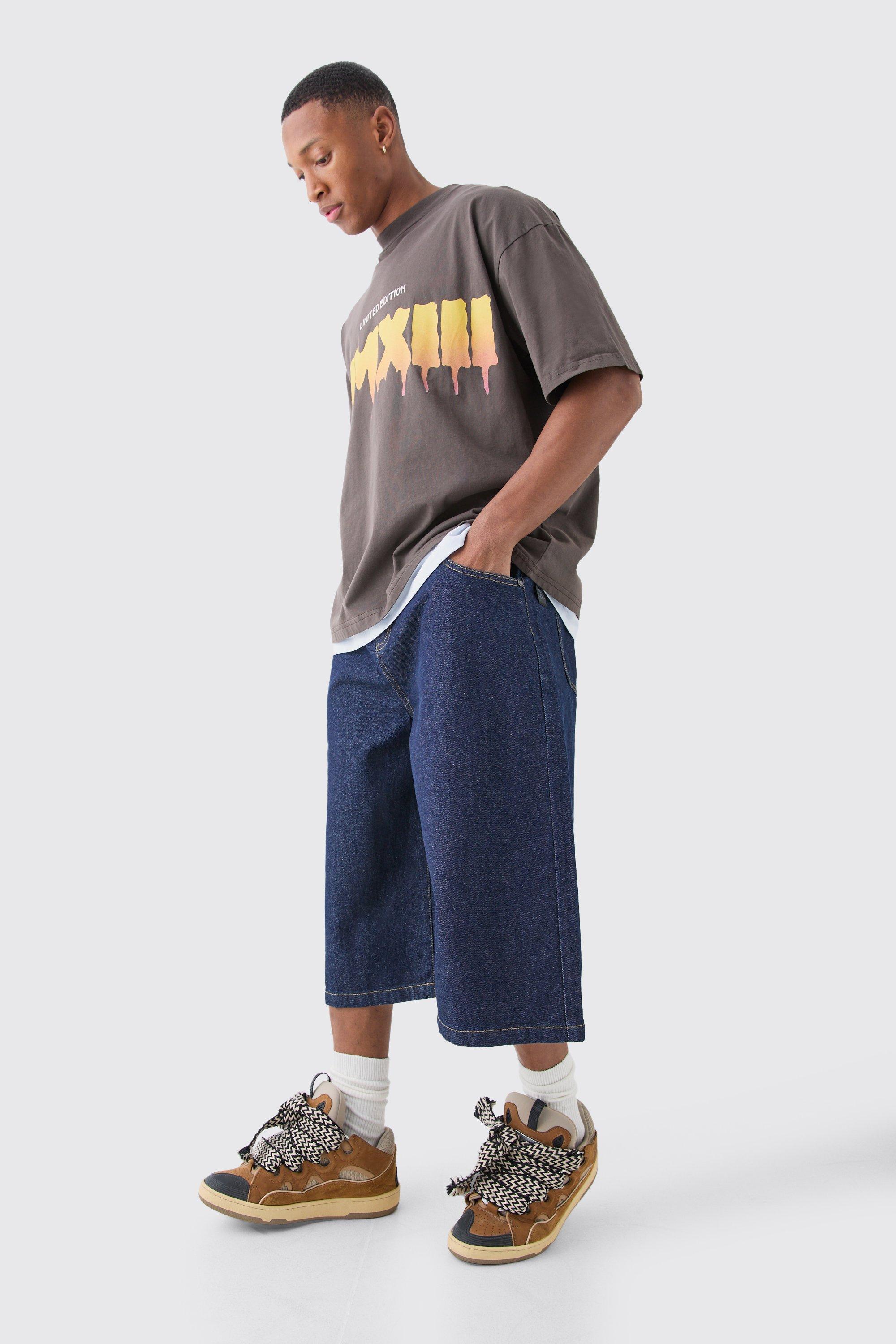 Long Line Denim Jorts In Indigo boohoo NO