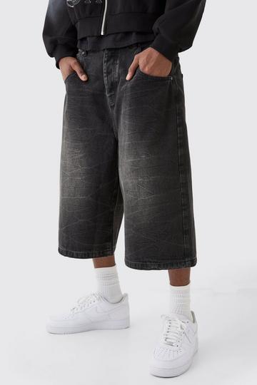 Gebleekte Long Line Denim Joggingbroek washed black