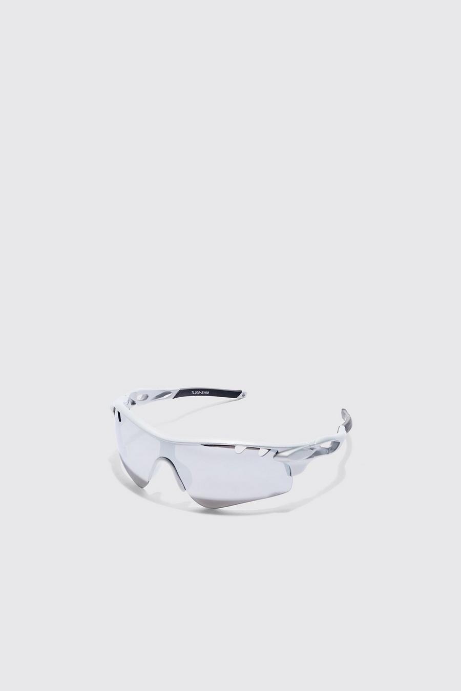 Gafas de sol inclinadas con lentes cromadas, Silver