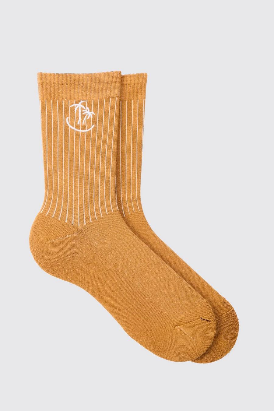 Socken mit Palmen-Stickerei, Orange