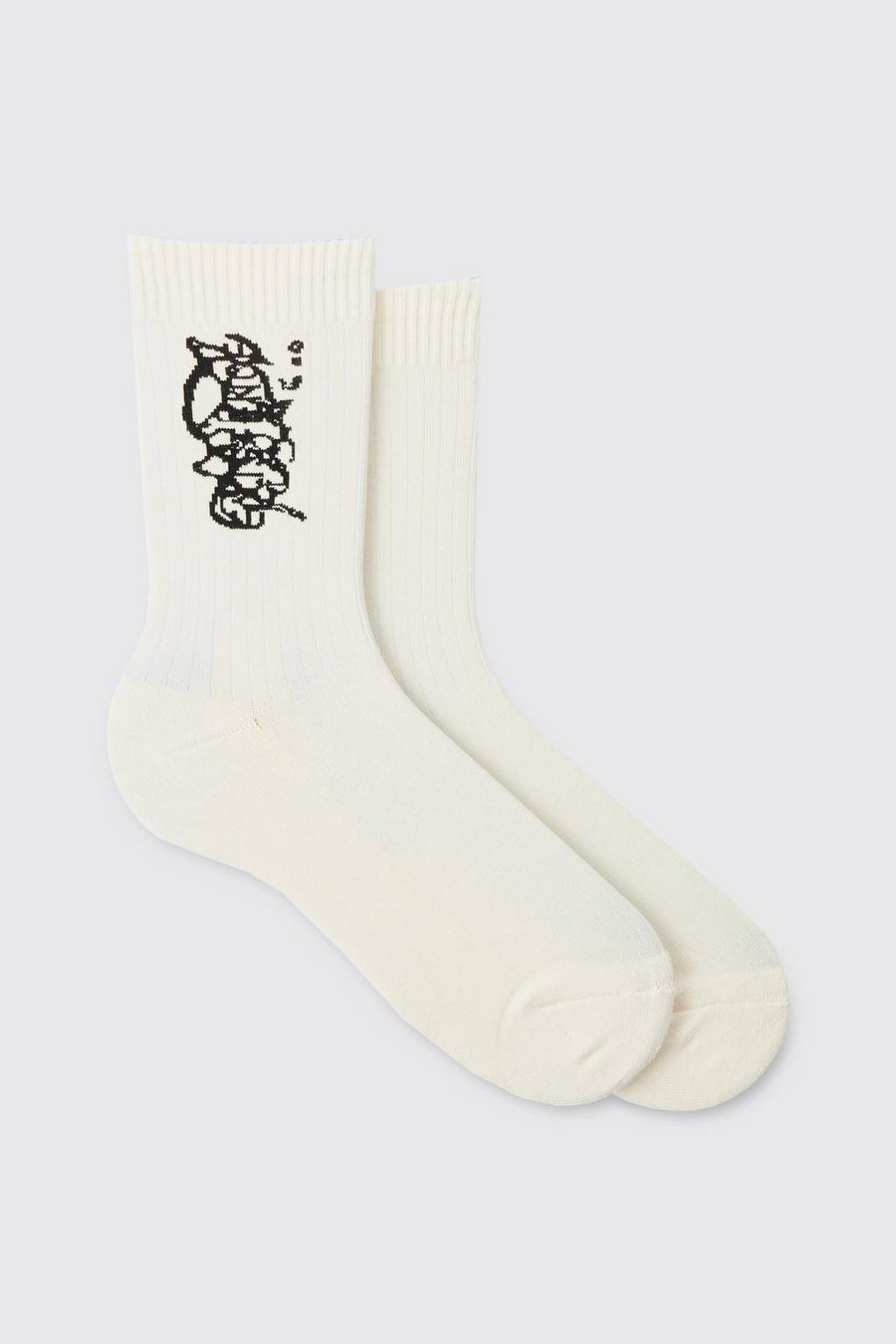 Socken mit Waffel-Print, Ecru