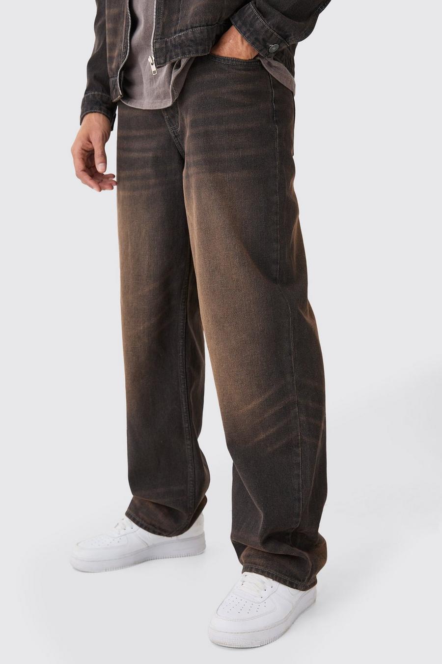 Brown Onbewerkte Gebleekte Baggy Jeans image number 1