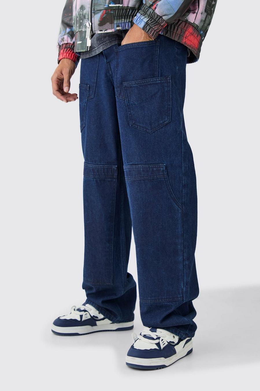 Indigo Baggy jeans i rigid denim med fickor image number 1