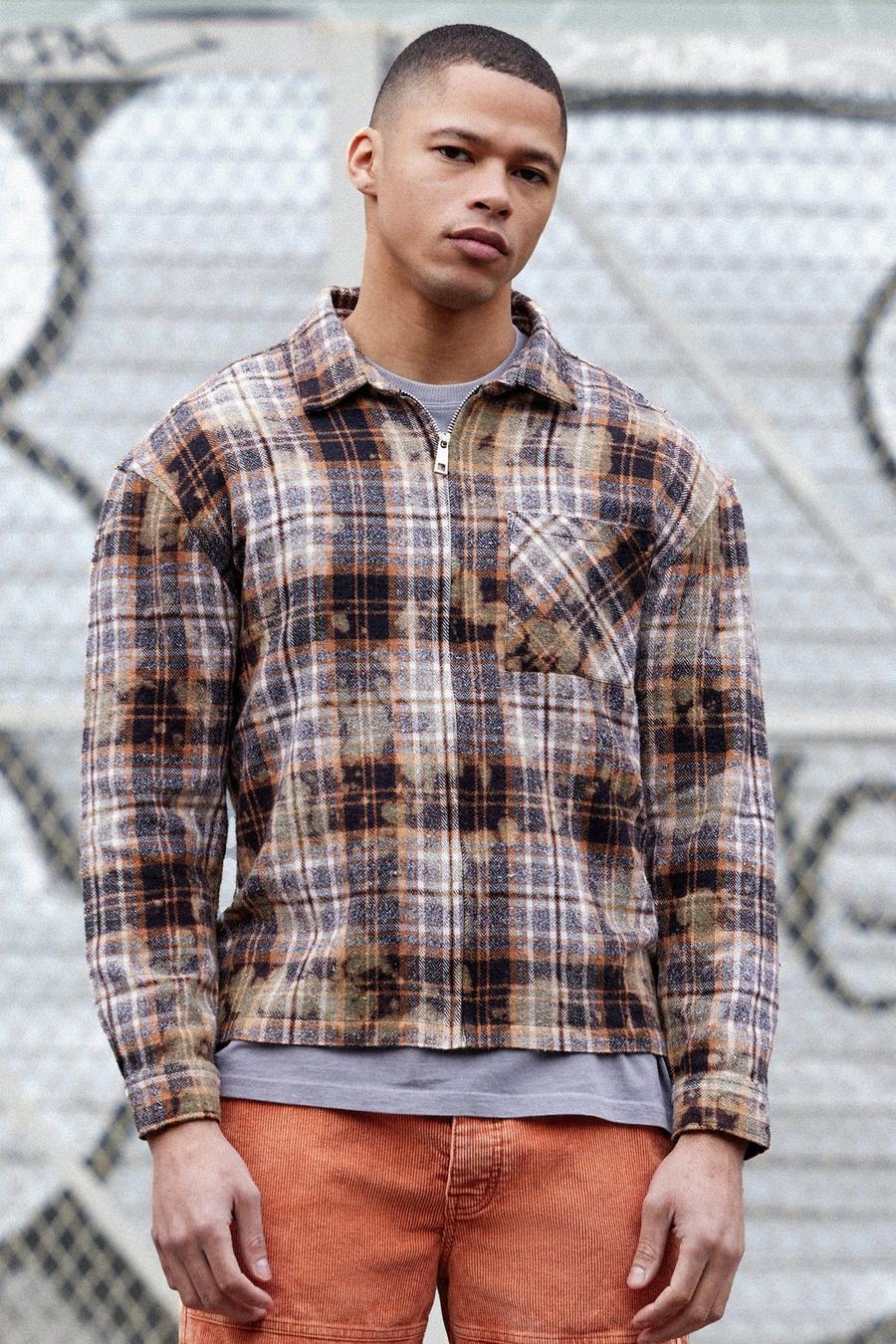 Multi Zip Through Boxy Washed Checked Shirt image number 1