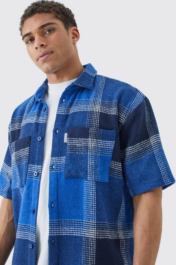 Oversized Fleece Woven Tab Check Overshirt multi