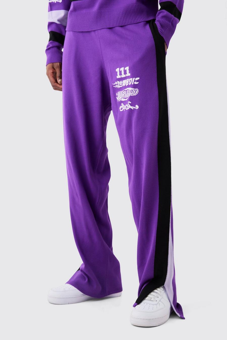 Purple Relaxed Fit Moto Knitted Joggers image number 1