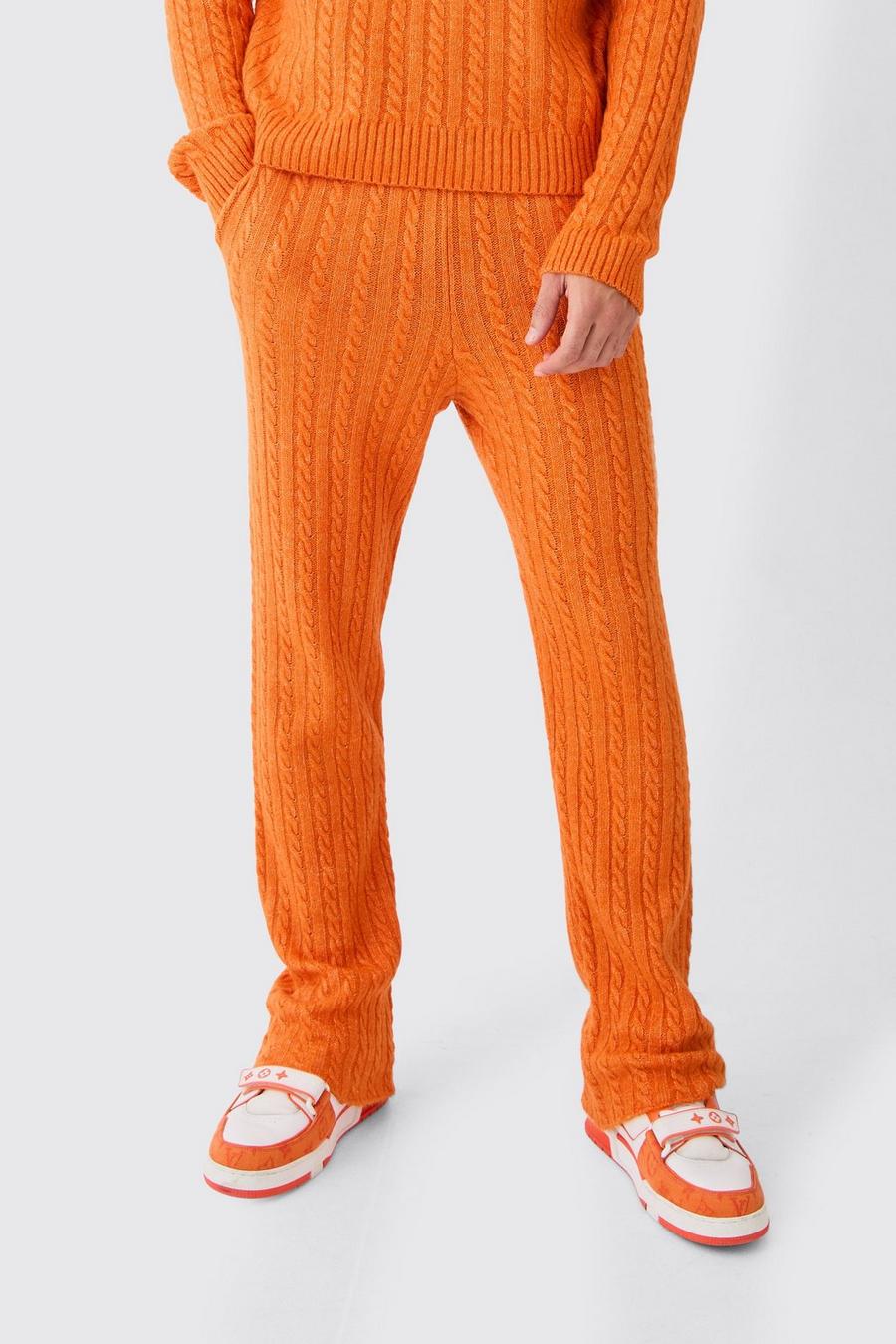 Pantaloni tuta a zampa Slim Fit in maglia intrecciata spazzolata, Orange