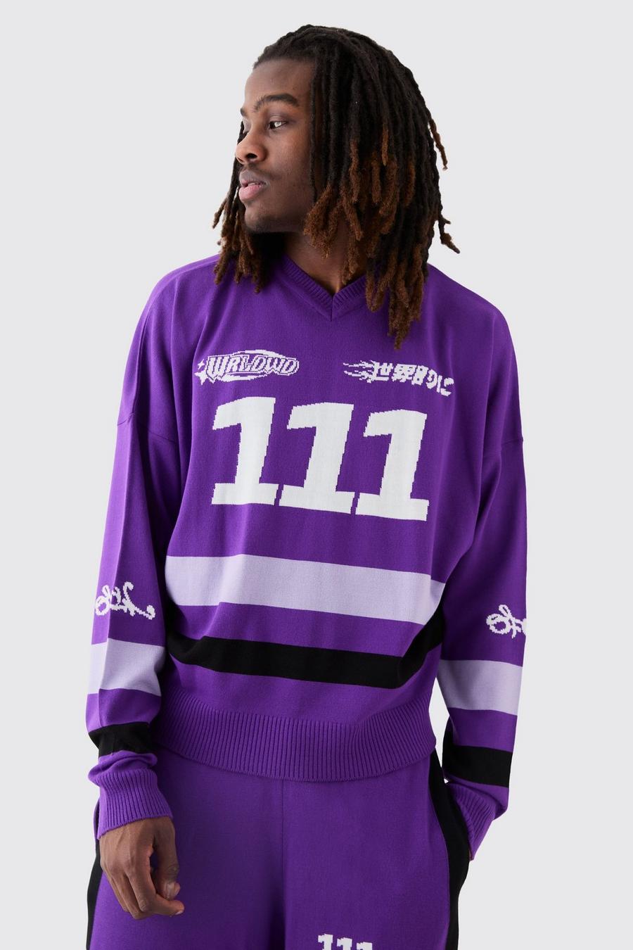 Purple Boxy Moto Knitted Jumper image number 1