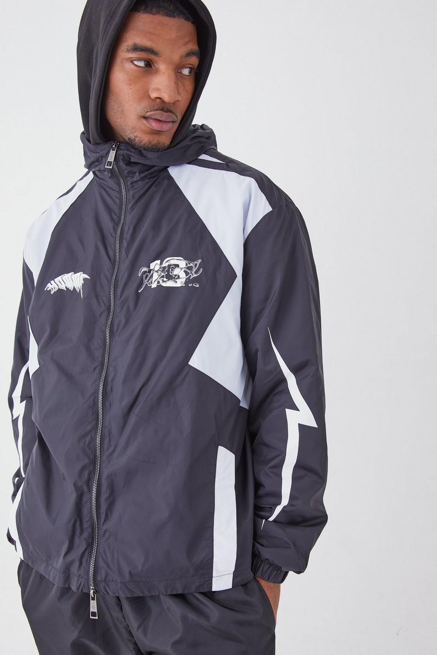 Black Tall Oversized Colour Block Zip Through Cagoule image number 1
