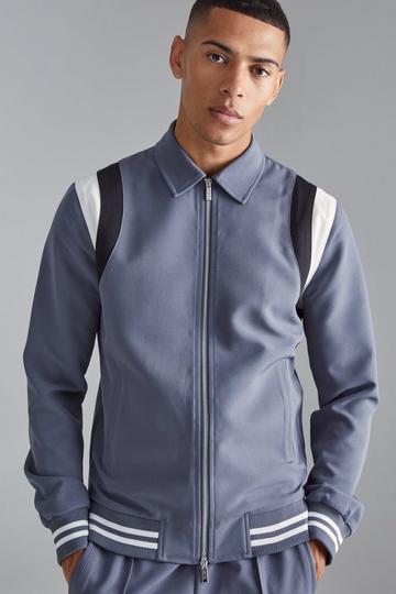 Tailored Collared Varsity Bomber Jacket charcoal