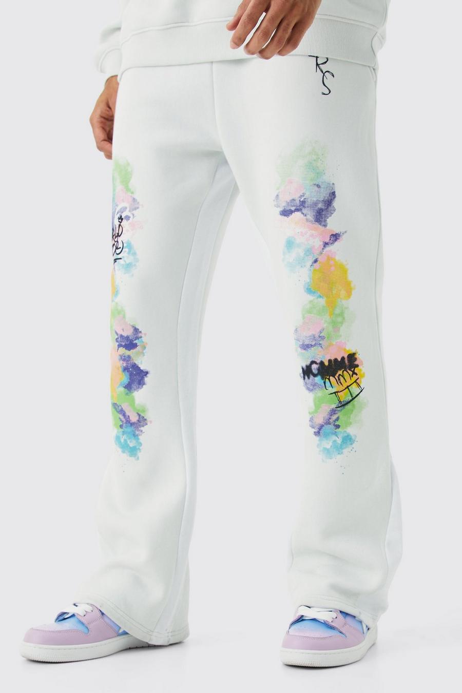 Pantalón deportivo oversize con estampado de grafiti y refuerzos, Grey image number 1