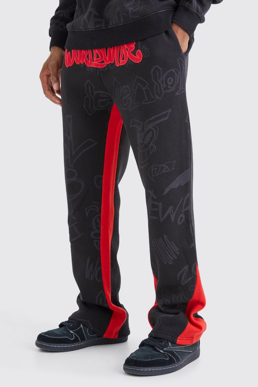 Pantaloni tuta stile Graffiti con inserti e applique, Black image number 1