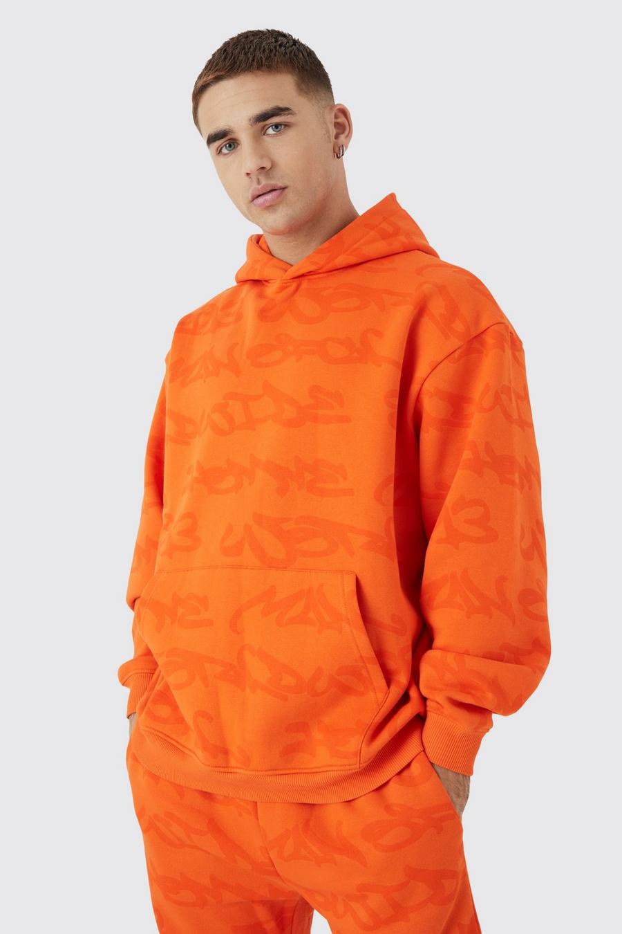 Orange Oversized Worldwide Graffiti Hoodie image number 1