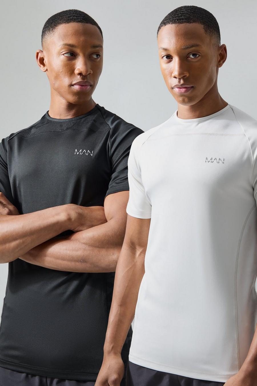 Pack de 2 camisetas MAN Active de ranglán ajustadas al músculo con estampado de camuflaje, Black