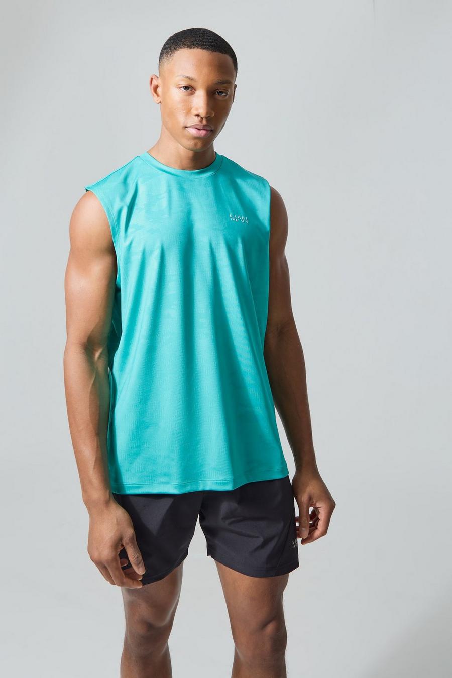 Man Active Camouflage Tanktop & Shorts, Teal image number 1