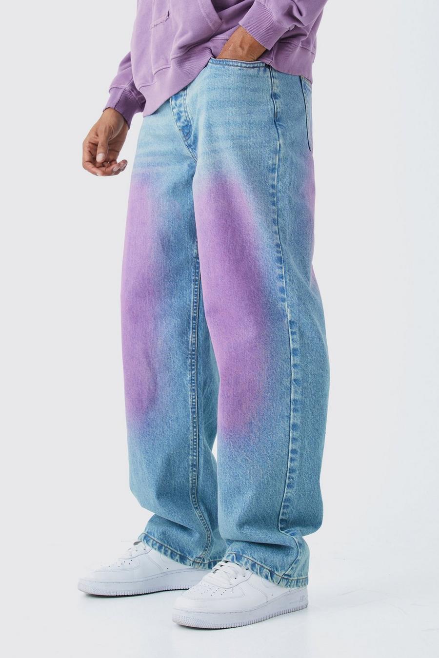 Jeans extra comodi in tinta unita in denim rigido rosa antico, Antique blue image number 1