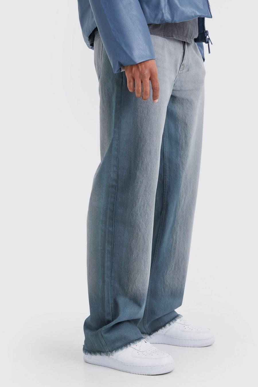Lockere mittelgraue Jeans mit gebleichtem Saum, Mid grey