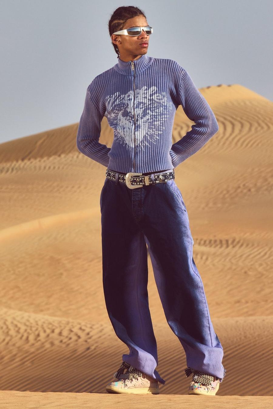 Purple Onbewerkte Baggy Gebleekte Indigo Jeans Met Naaddetail image number 1