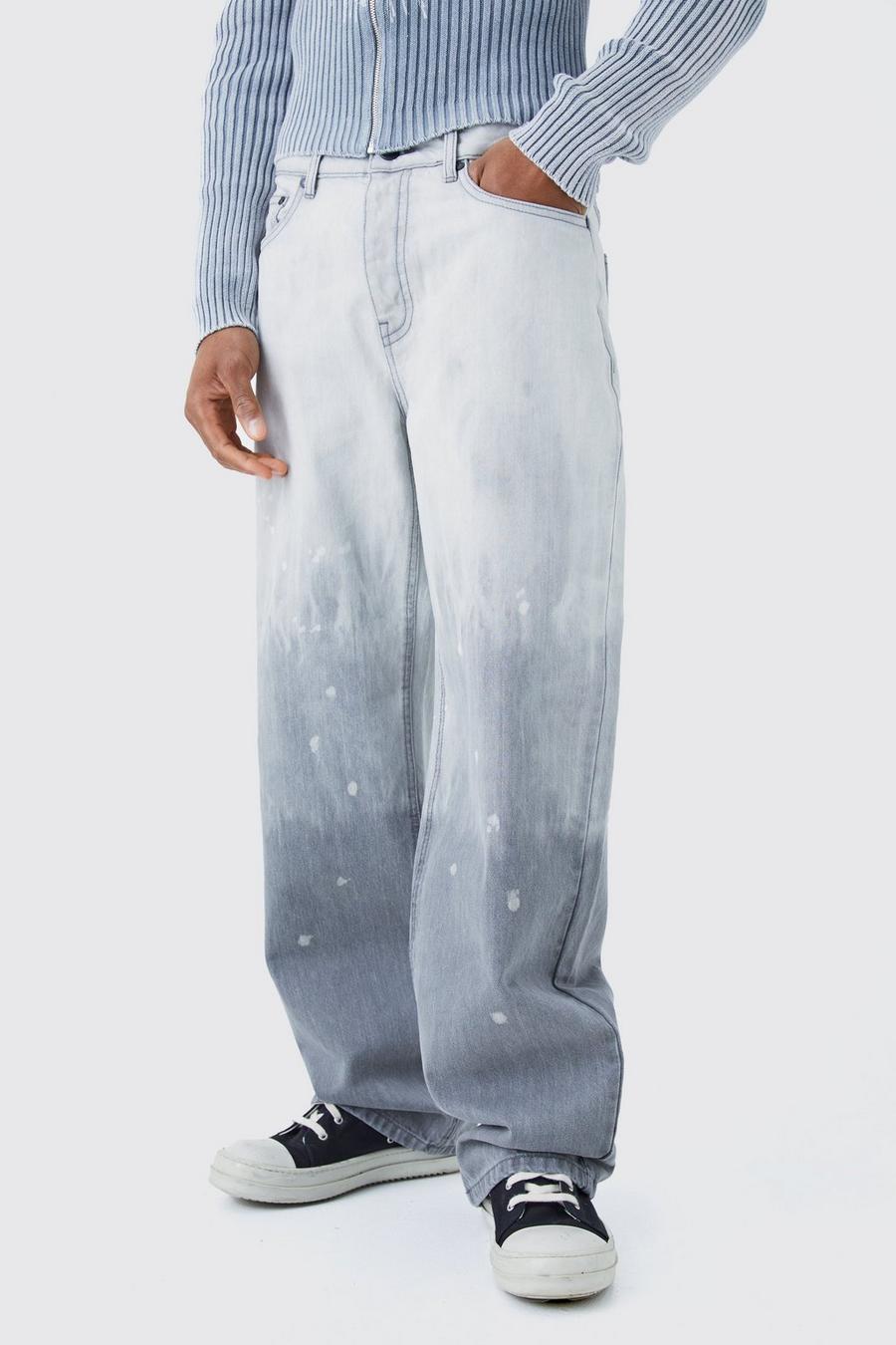 Light grey Onbewerkte Gebleekte Baggy Jeans In Lichtgrijs