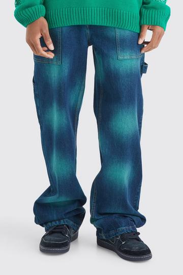 Green Baggy Rigid Tie Dye Jeans In Green