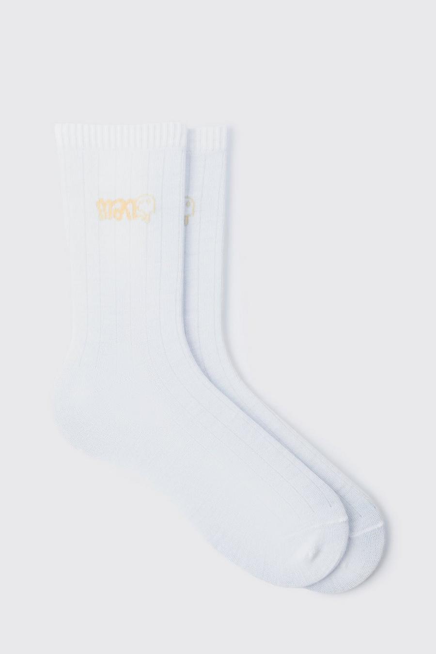 Light grey Man Drip Face Embroidered Socks image number 1