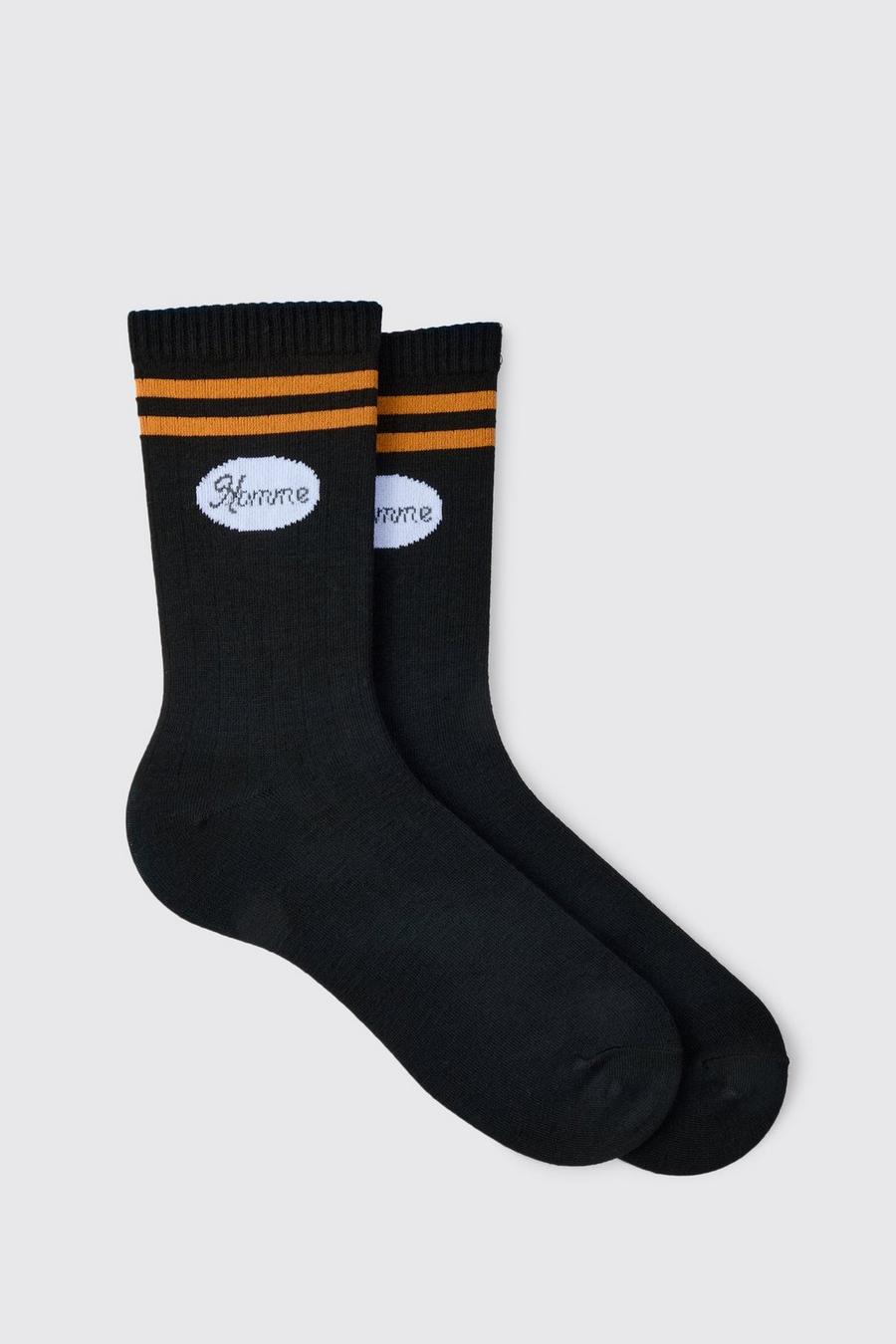Black Homme Varsity Sports Stripe Socks image number 1