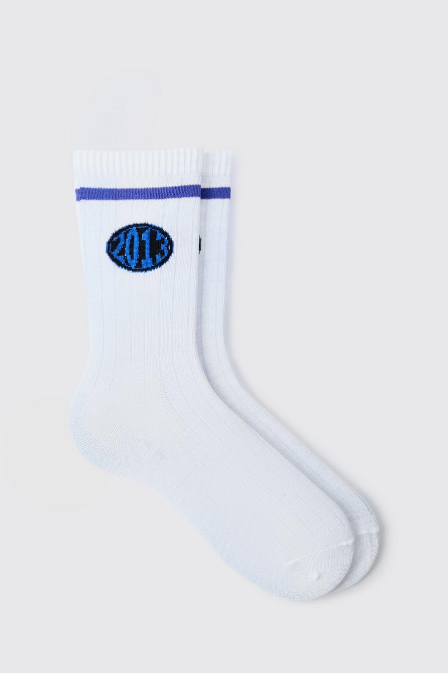 2013 Sport-Socken mit Streifen, White