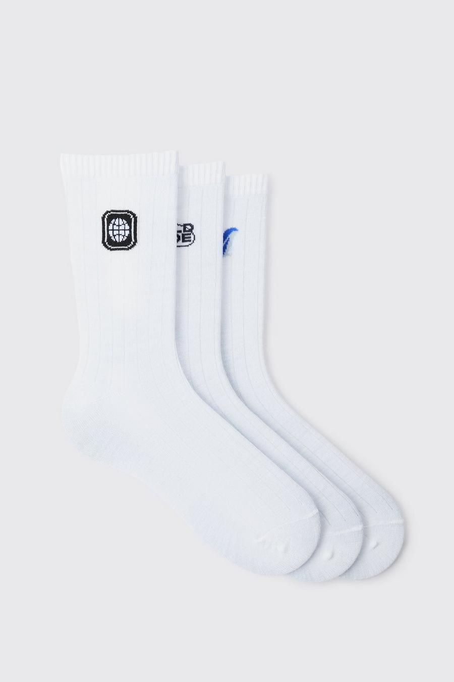 Pack de 3 pares de calcetines con bordado universitario, White image number 1