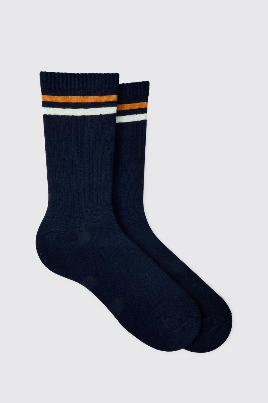 Navy Sports Stripe Socks image number 1