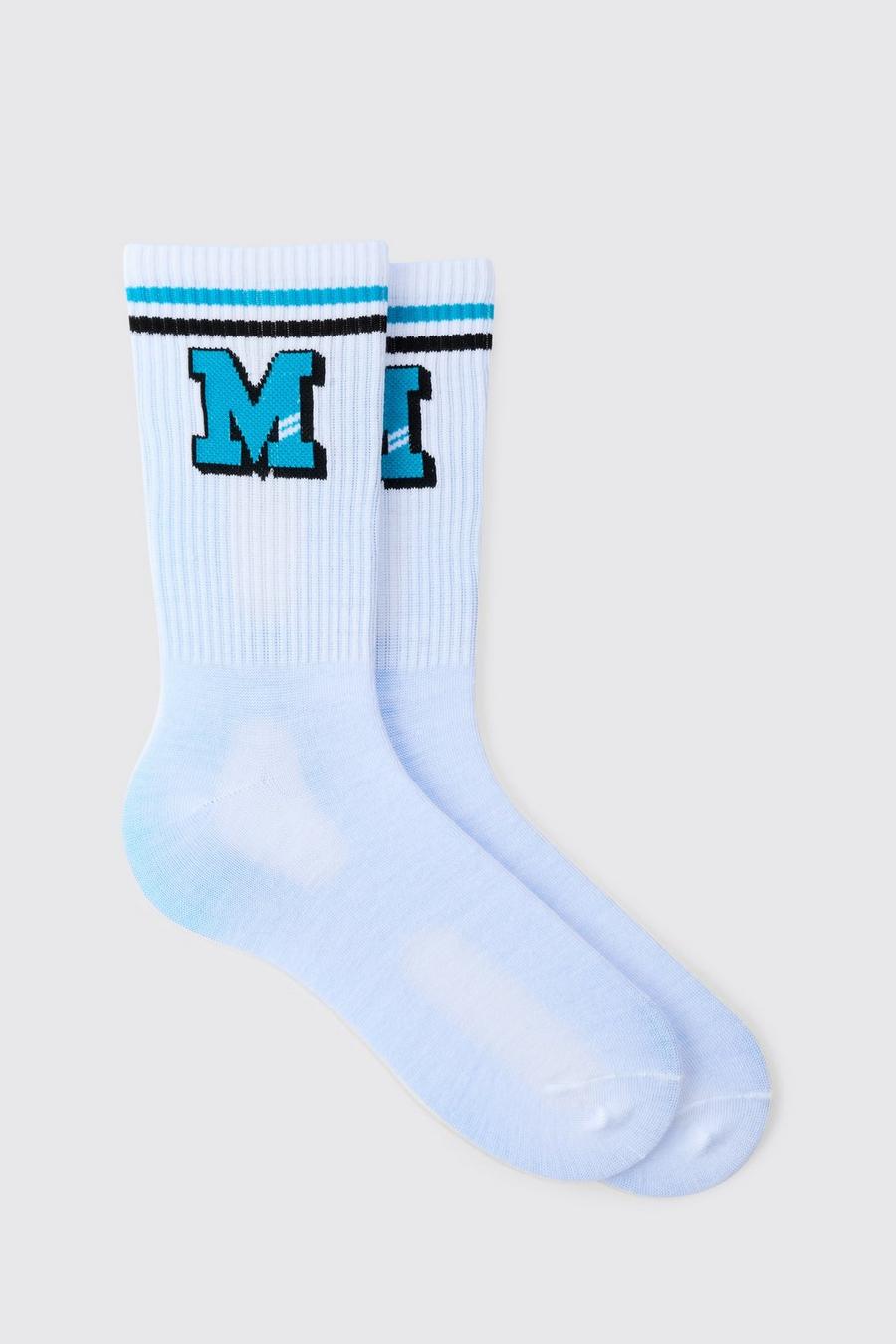 White M Varsity Sports Stripe Socks image number 1