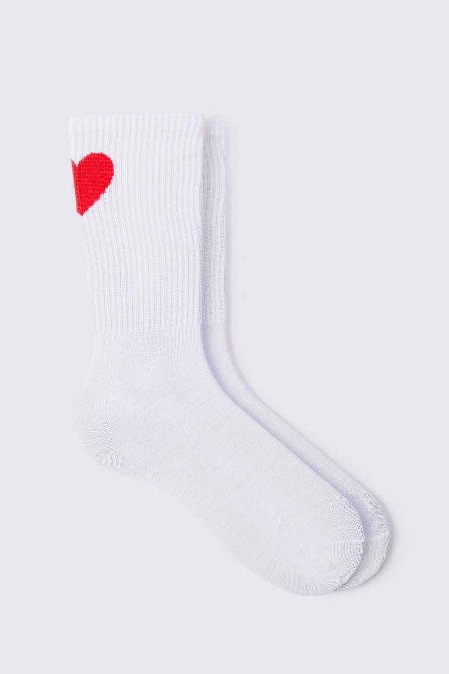 White Jacquard Heart Socks image number 1