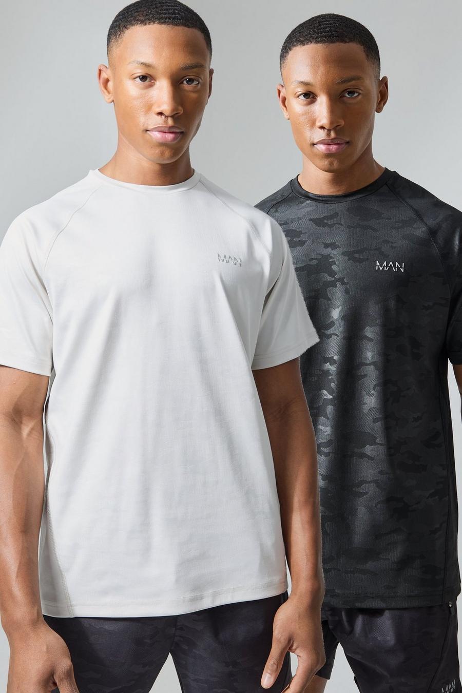 Lot de 2 t-shirts de sport à imprimé camouflage - MAN Active, Black